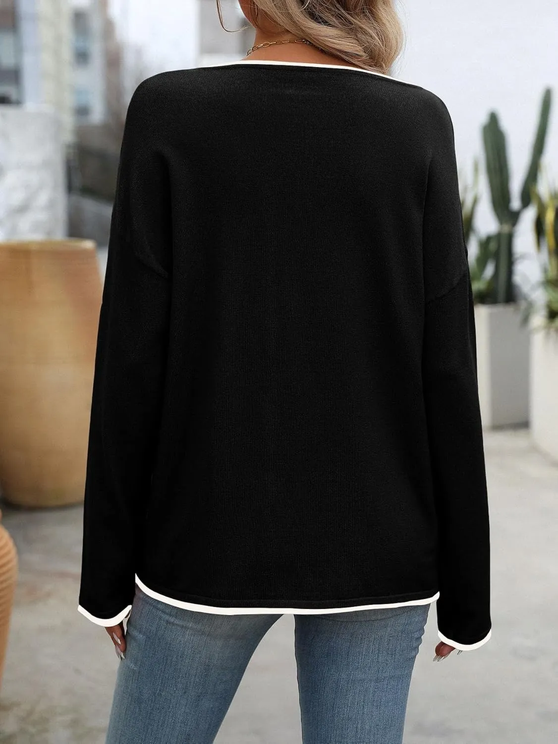 PrinStory Women's Fall Sweaters Loose 2024 Long Sleeve Outfits Crewneck Knit Lightweight Casual Pullover Tops