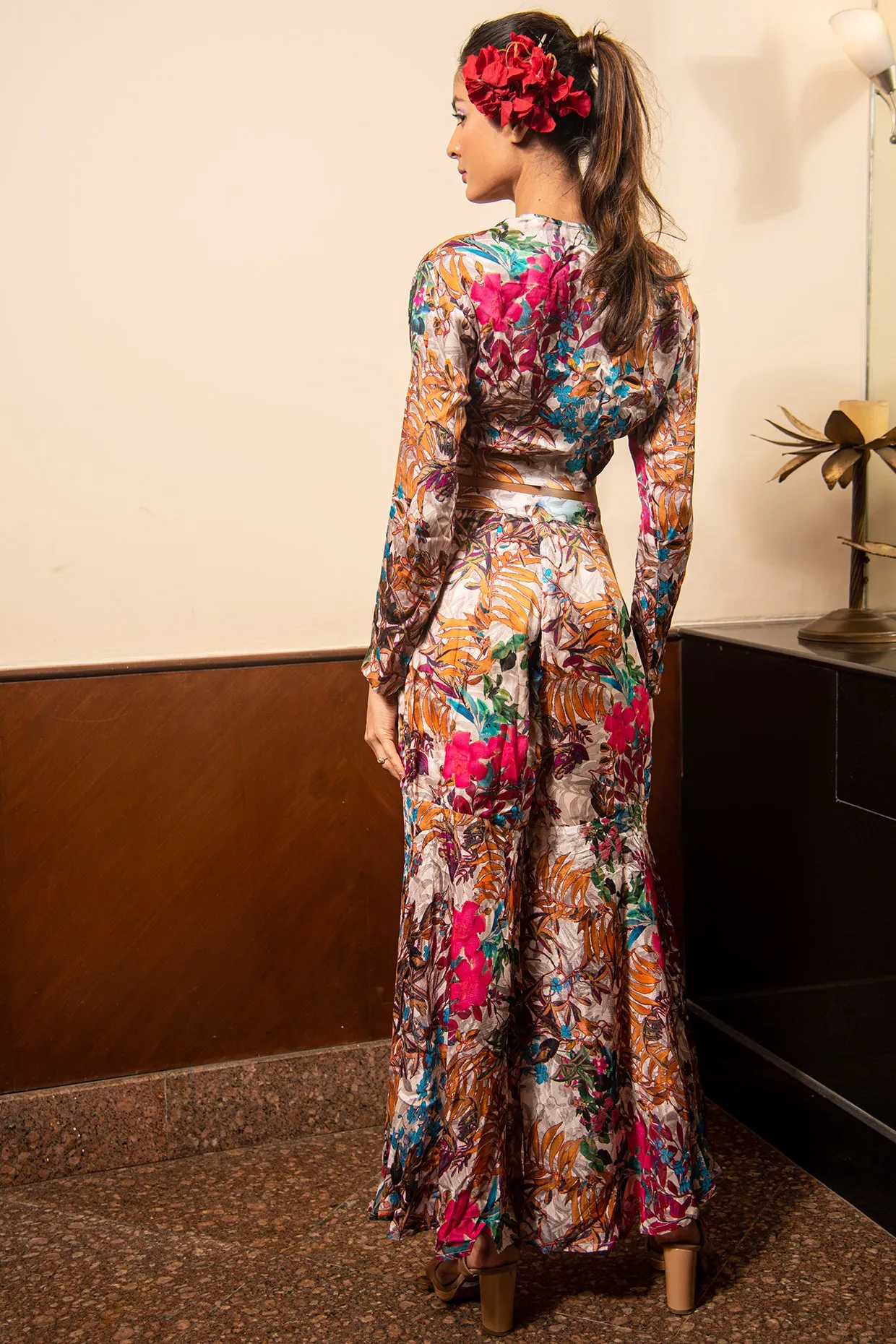 Printed Top And Flared Pants