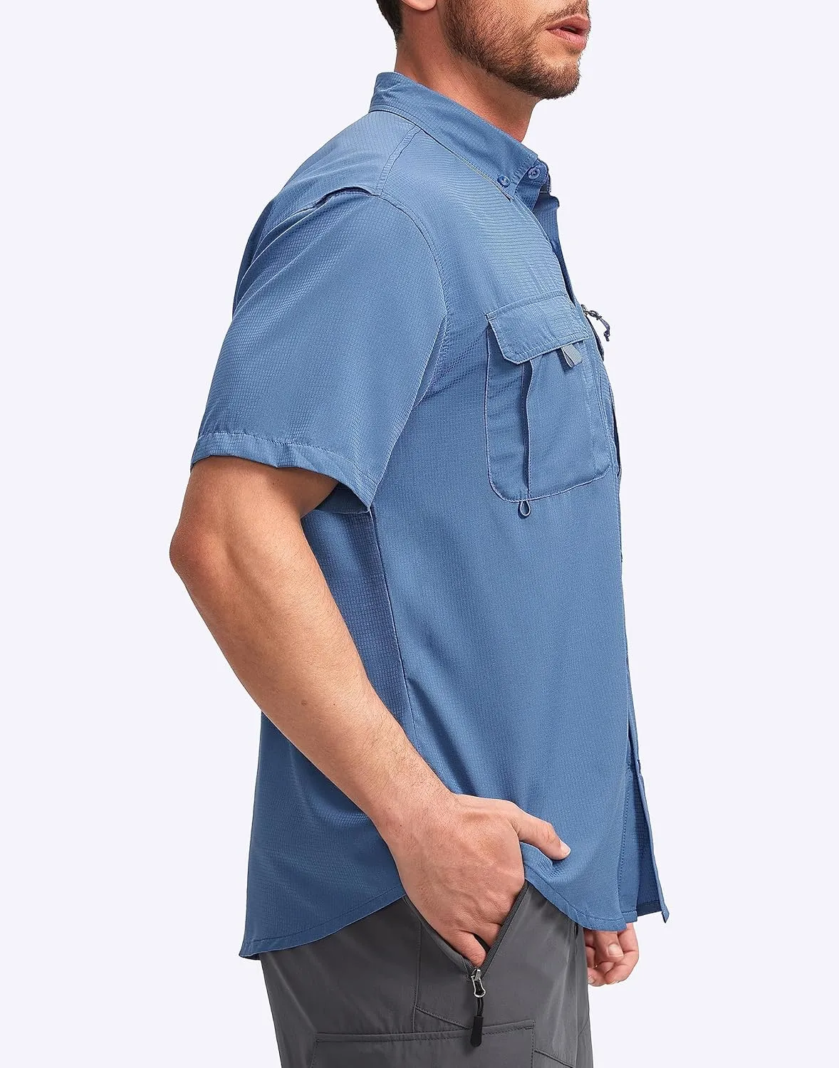 Pudolla Men's Fishing Shirts with Short Sleeves, Summer Travel Work Shirts, Button Down with UPF50  and Zipper Pockets