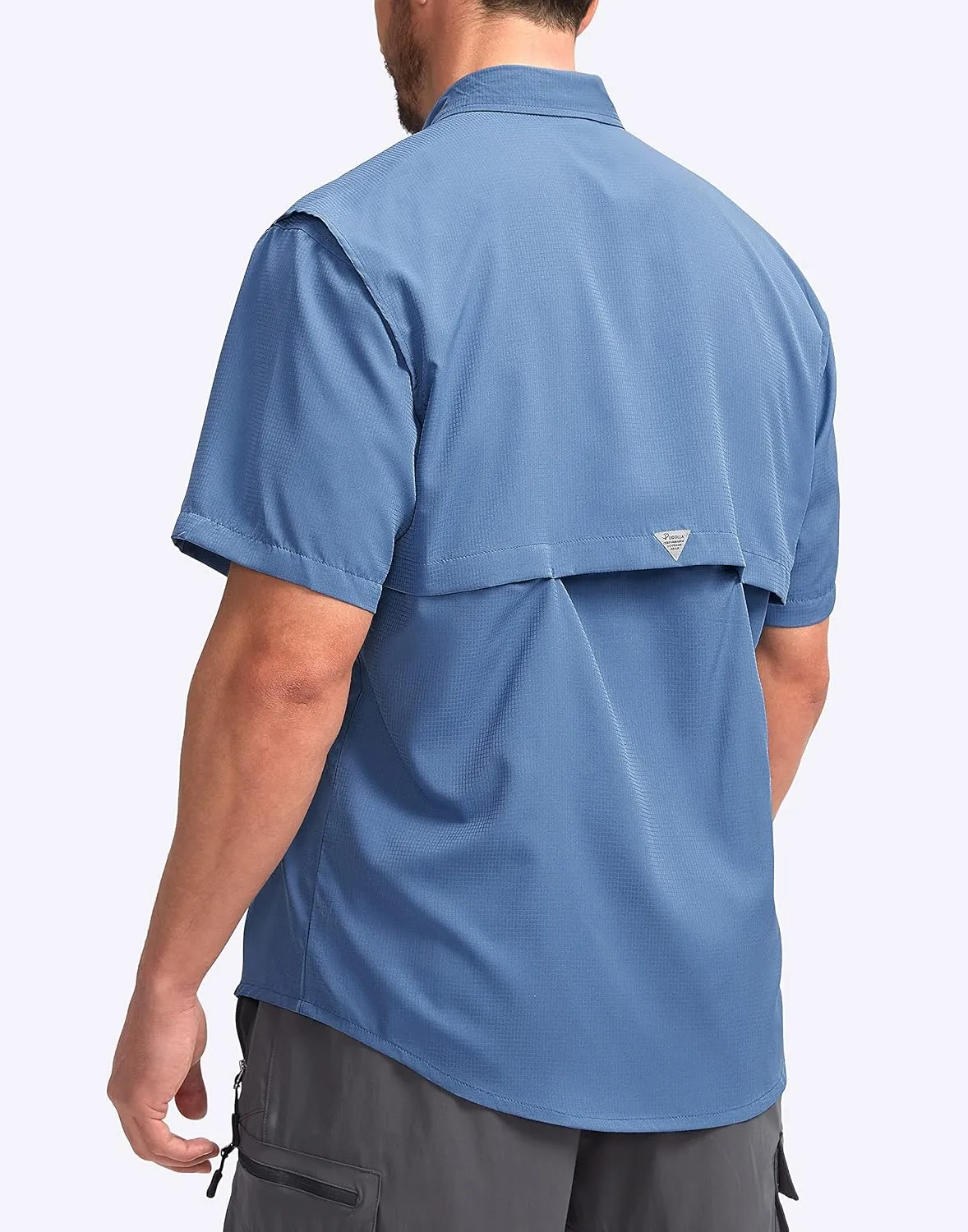 Pudolla Men's Fishing Shirts with Short Sleeves, Summer Travel Work Shirts, Button Down with UPF50  and Zipper Pockets