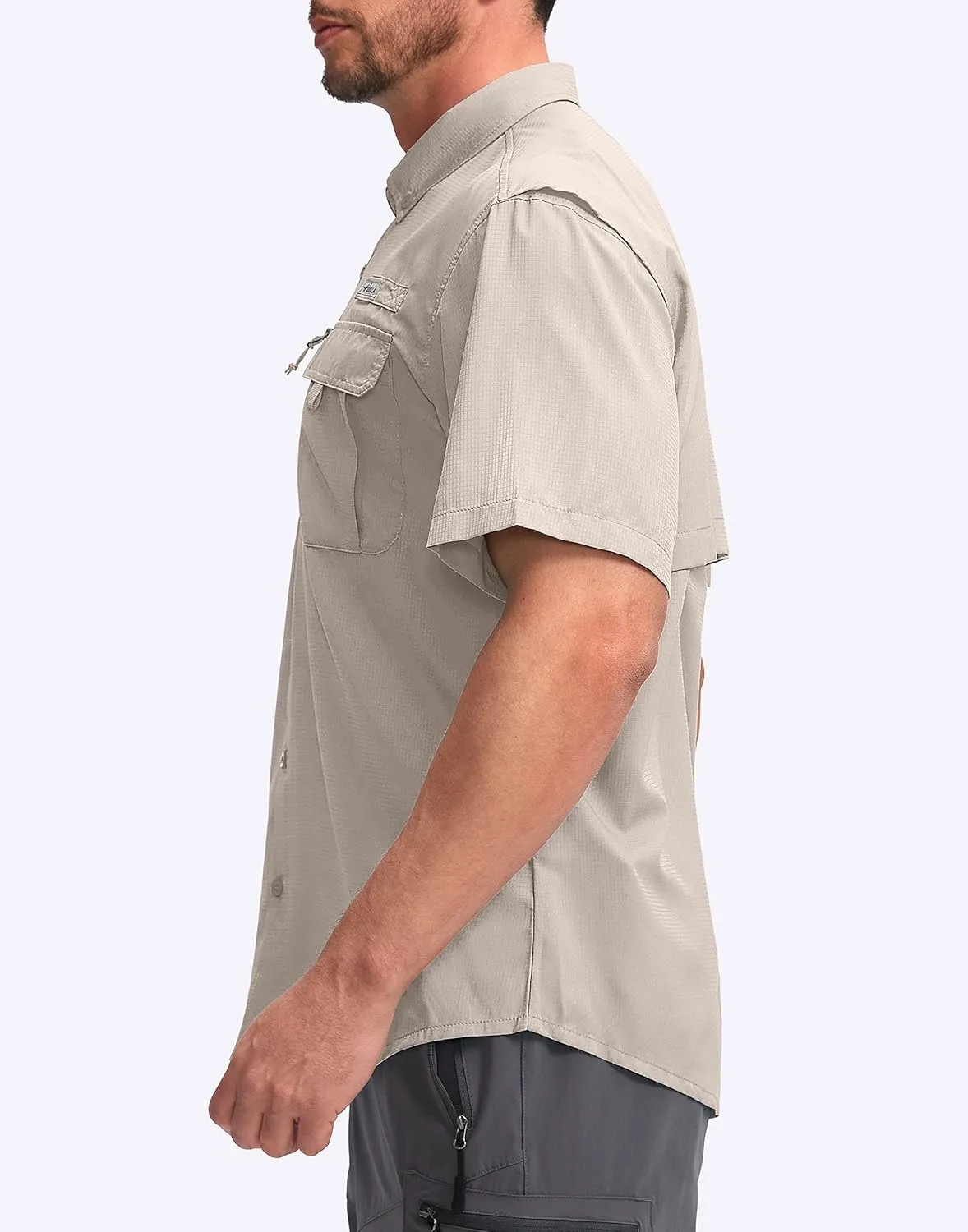 Pudolla Men's Fishing Shirts with Short Sleeves, Summer Travel Work Shirts, Button Down with UPF50  and Zipper Pockets