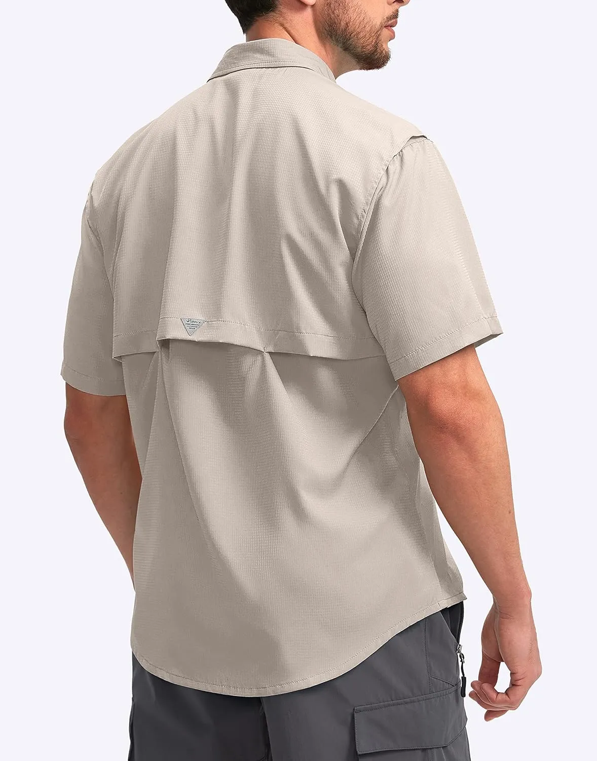 Pudolla Men's Fishing Shirts with Short Sleeves, Summer Travel Work Shirts, Button Down with UPF50  and Zipper Pockets