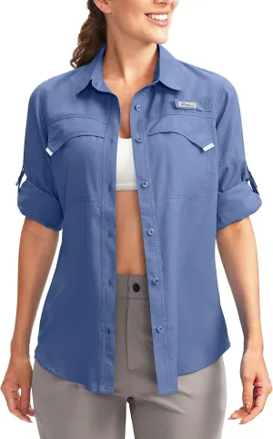 Pudolla Women's UPF 50  UV Sun Protection Shirts Long Sleeve Fishing Hiking Shirt Cool Lightweight Travel Safari Shirts
