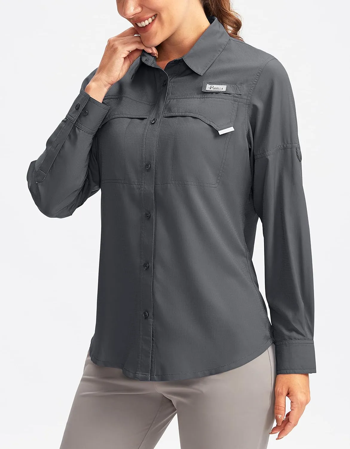 Pudolla Women's UPF 50  UV Sun Protection Shirts Long Sleeve Fishing Hiking Shirt Cool Lightweight Travel Safari Shirts