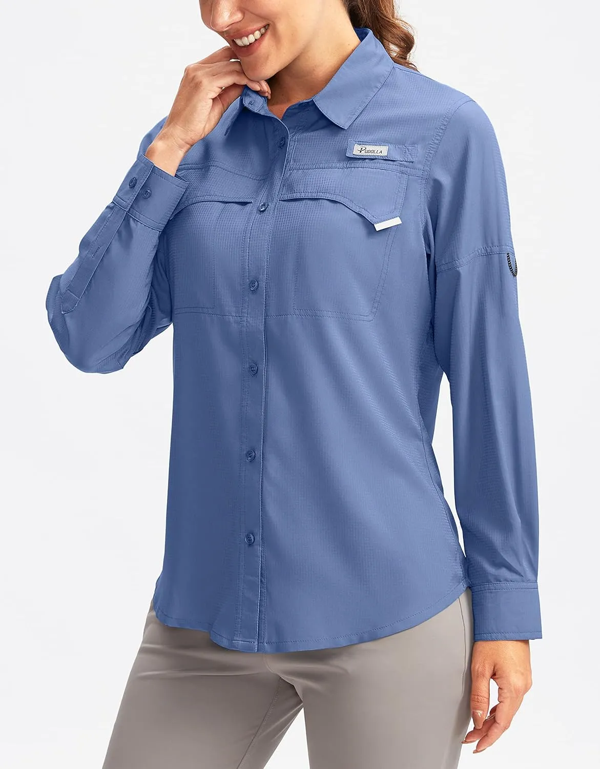 Pudolla Women's UPF 50  UV Sun Protection Shirts Long Sleeve Fishing Hiking Shirt Cool Lightweight Travel Safari Shirts