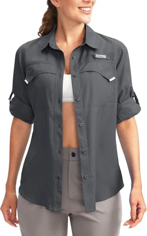 Pudolla Women's UPF 50  UV Sun Protection Shirts Long Sleeve Fishing Hiking Shirt Cool Lightweight Travel Safari Shirts