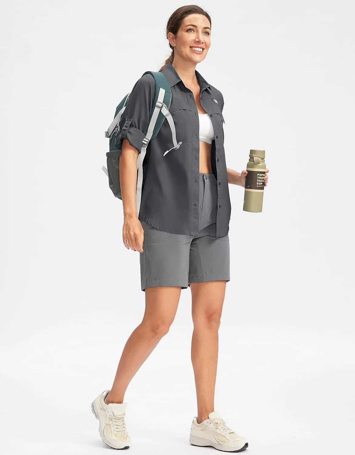 Pudolla Women's UPF 50  UV Sun Protection Shirts Long Sleeve Fishing Hiking Shirt Cool Lightweight Travel Safari Shirts