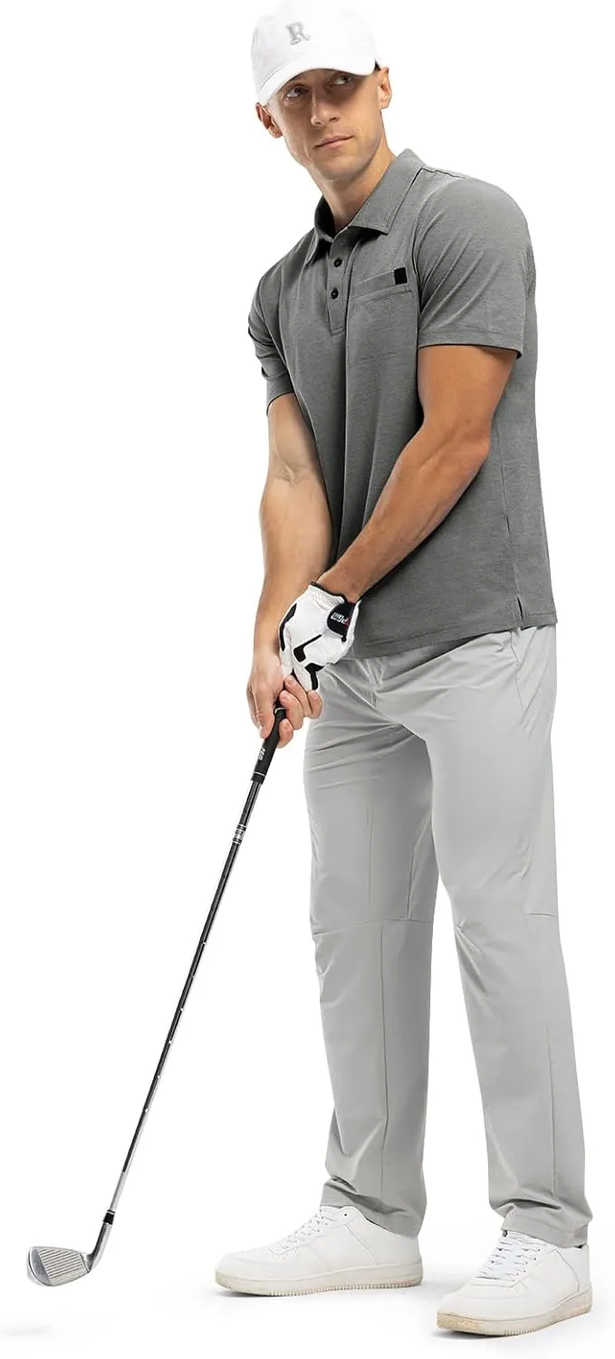 Rdruko Men's Polo Shirts Short Sleeve Dry Fit Golf Shirt with Pocket Collared Tee Shirts Athletic Casual