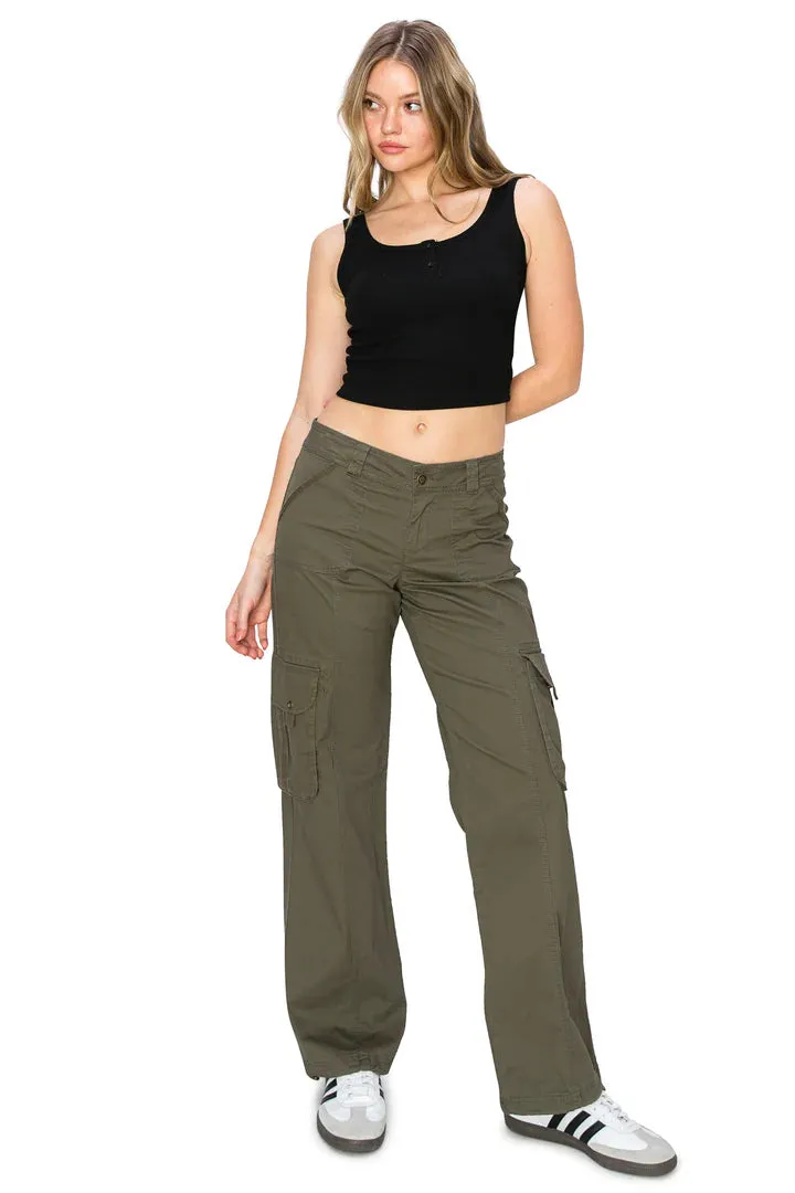 RELAXED FIT CARGO BUNGEE PANTS - OLIVE