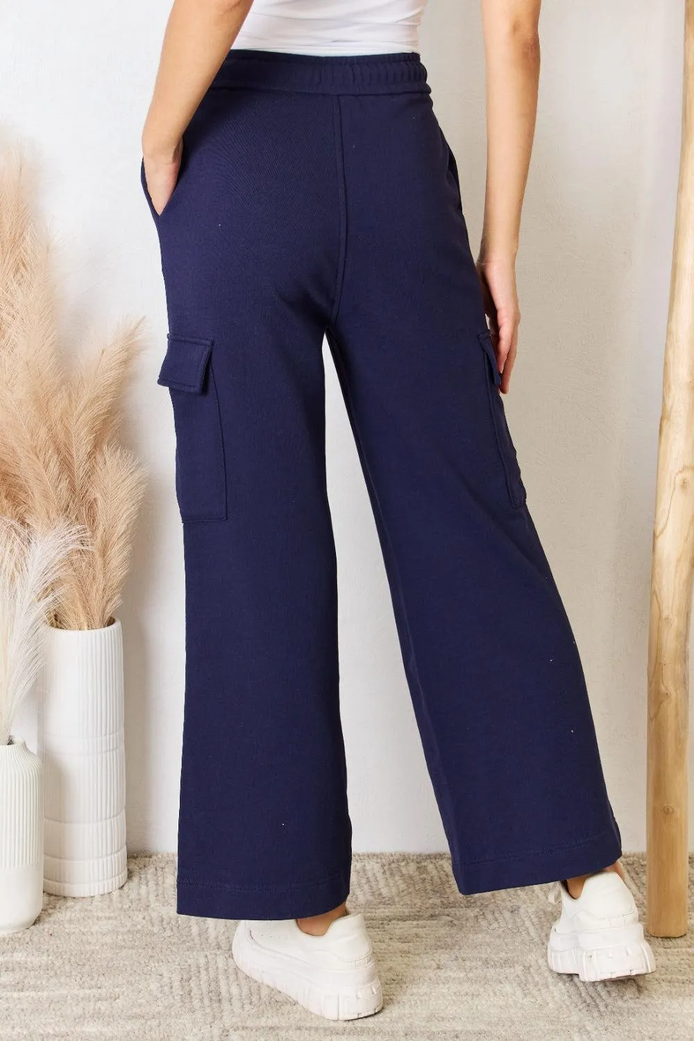 Relaxed Fit Drawstring Cargo Wide Leg Pants