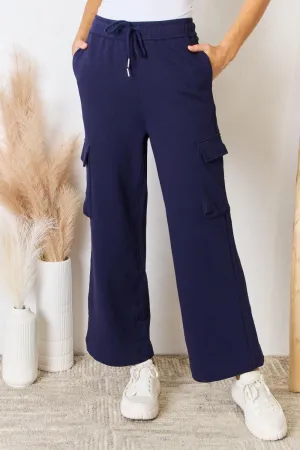 Relaxed Fit Drawstring Cargo Wide Leg Pants