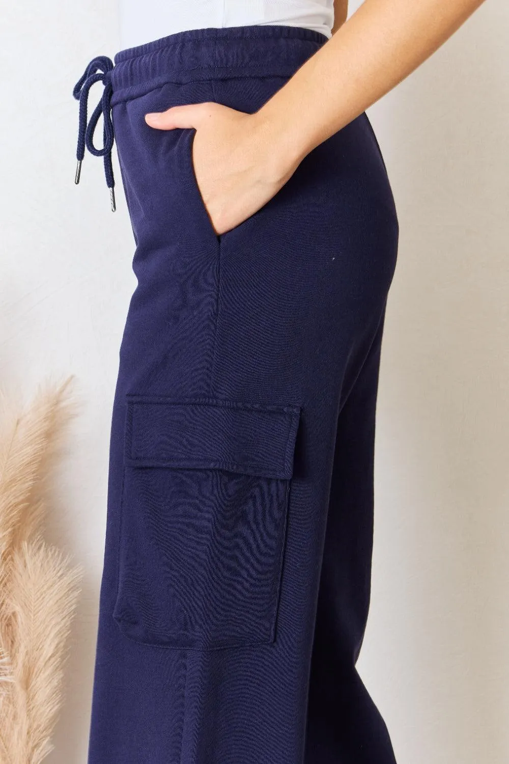 Relaxed Fit Drawstring Cargo Wide Leg Pants