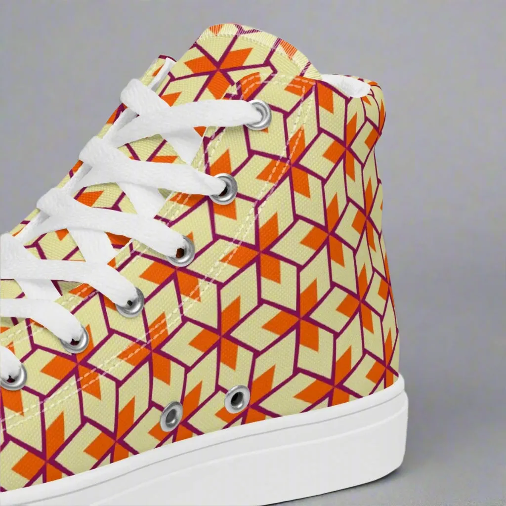 Retro Geometric Ladies High Top Canvas Shoes – Comfortable Everyday Wear