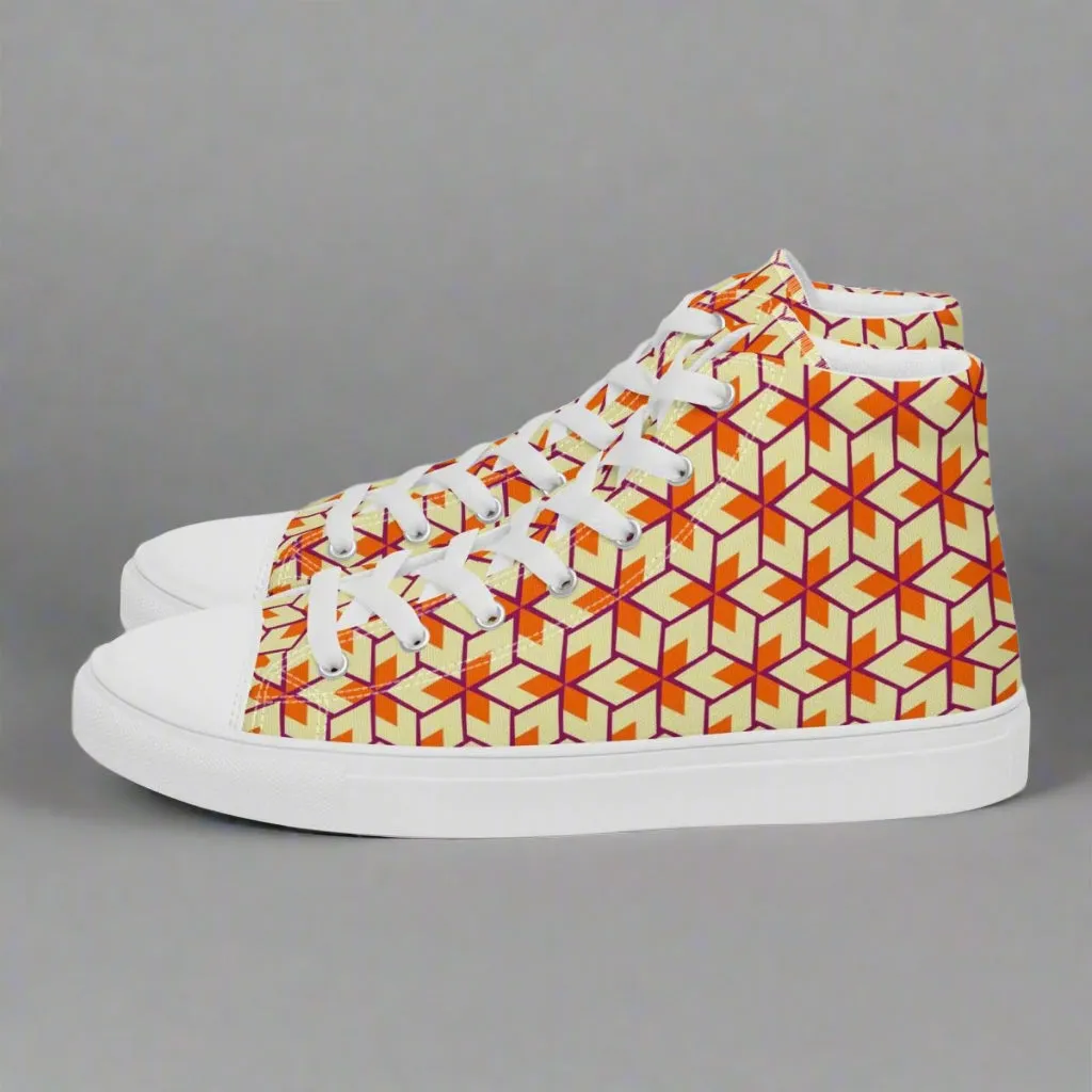 Retro Geometric Ladies High Top Canvas Shoes – Comfortable Everyday Wear