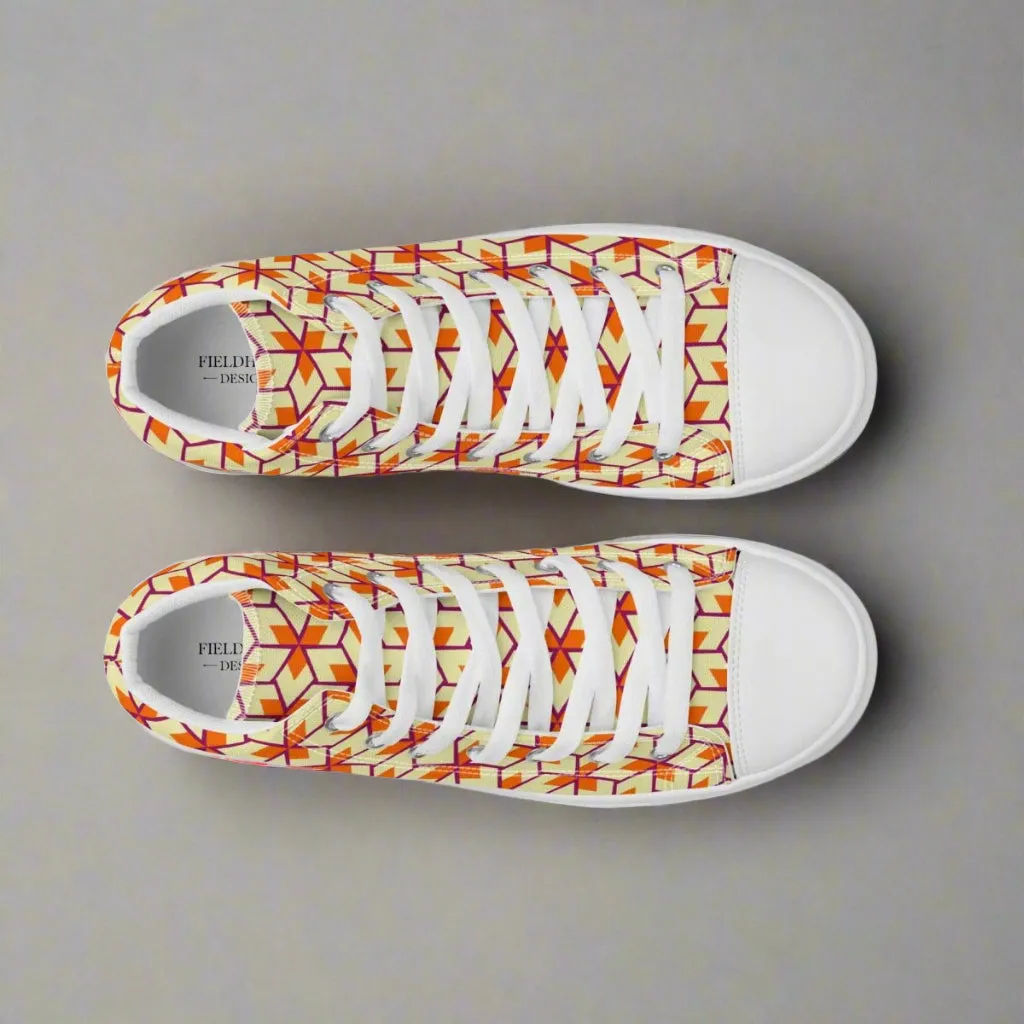 Retro Geometric Ladies High Top Canvas Shoes – Comfortable Everyday Wear