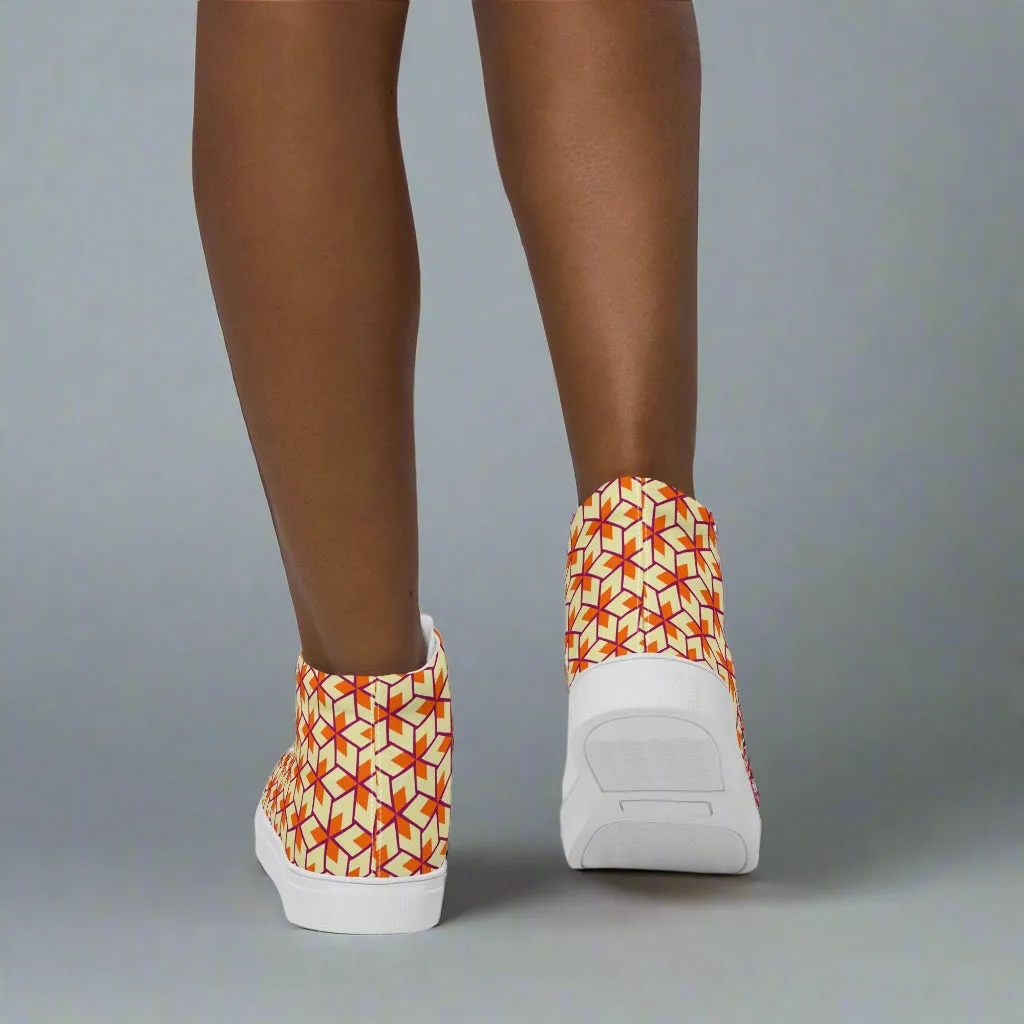 Retro Geometric Ladies High Top Canvas Shoes – Comfortable Everyday Wear