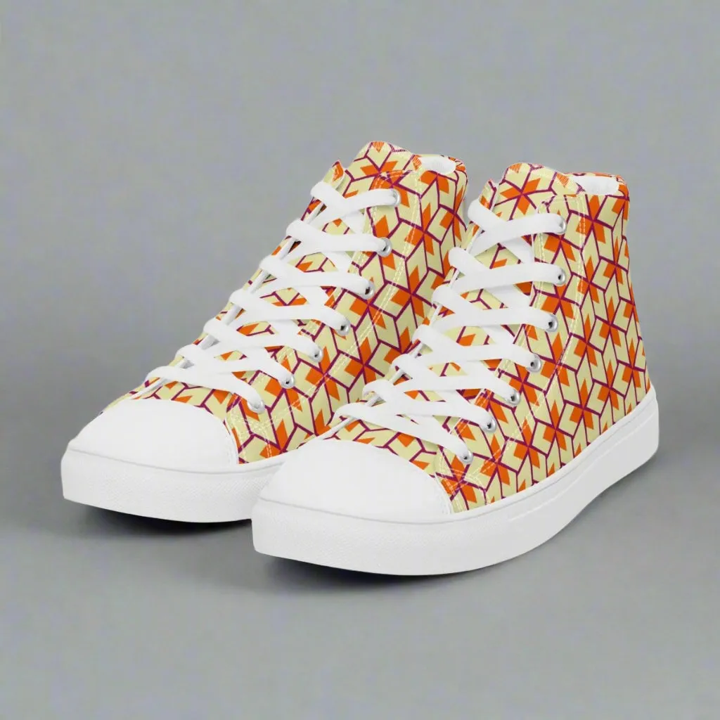 Retro Geometric Ladies High Top Canvas Shoes – Comfortable Everyday Wear