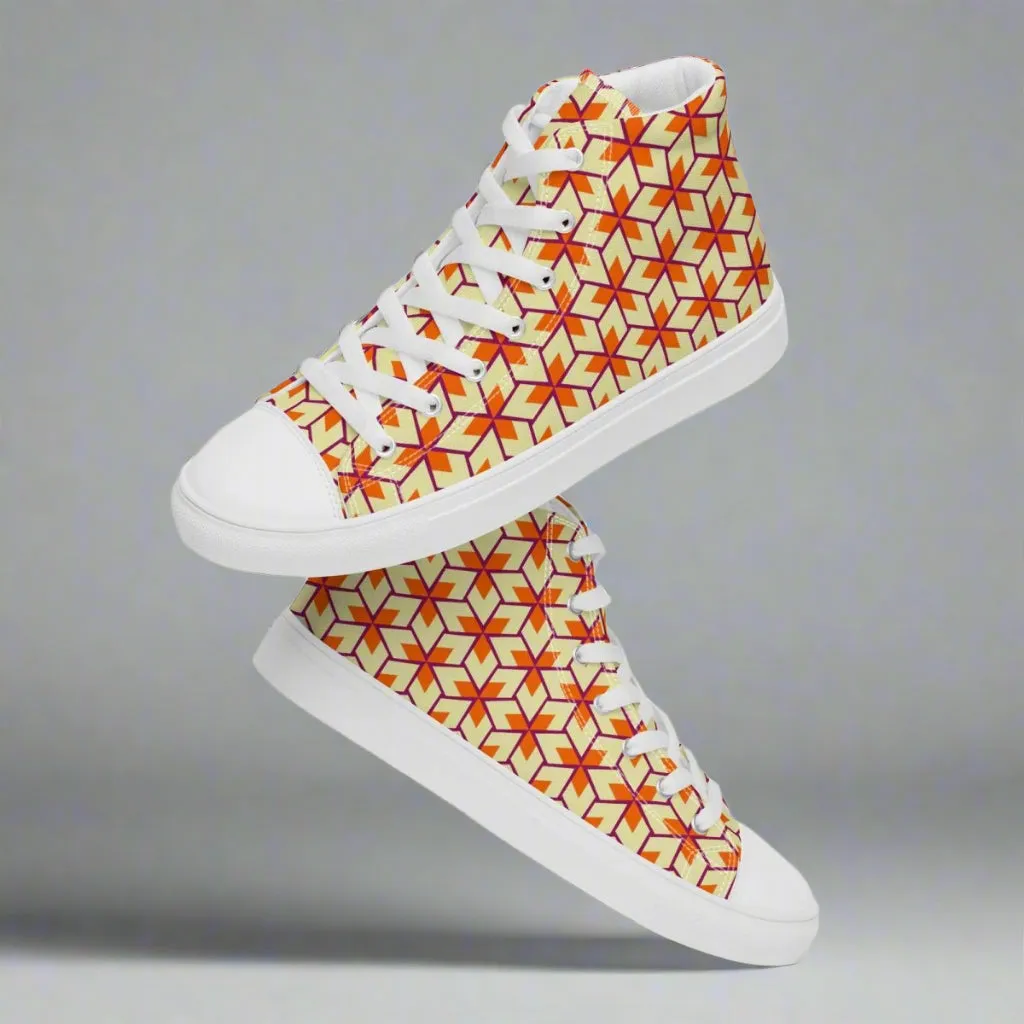 Retro Geometric Ladies High Top Canvas Shoes – Comfortable Everyday Wear