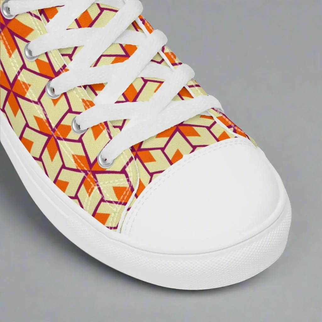 Retro Geometric Ladies High Top Canvas Shoes – Comfortable Everyday Wear