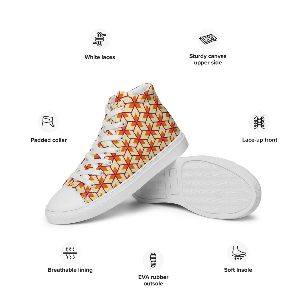 Retro Geometric Ladies High Top Canvas Shoes – Comfortable Everyday Wear