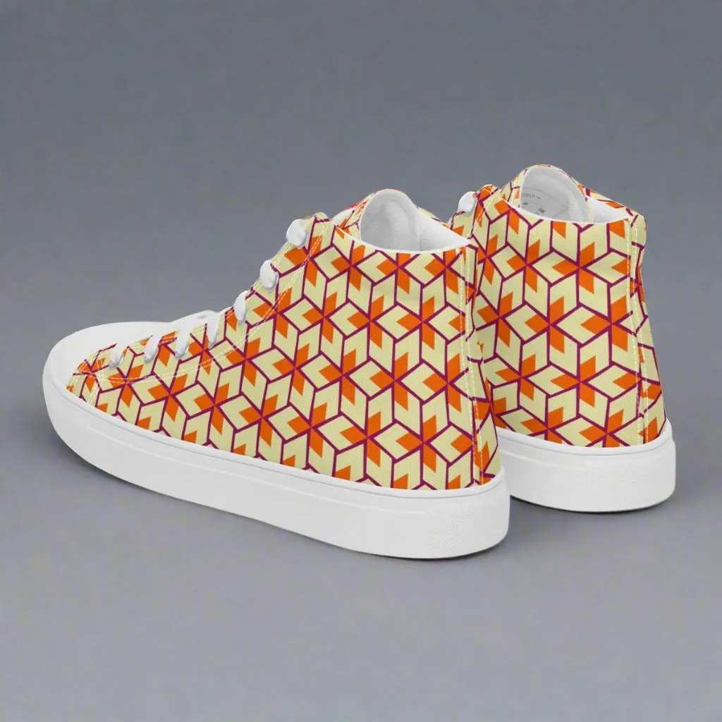 Retro Geometric Ladies High Top Canvas Shoes – Comfortable Everyday Wear