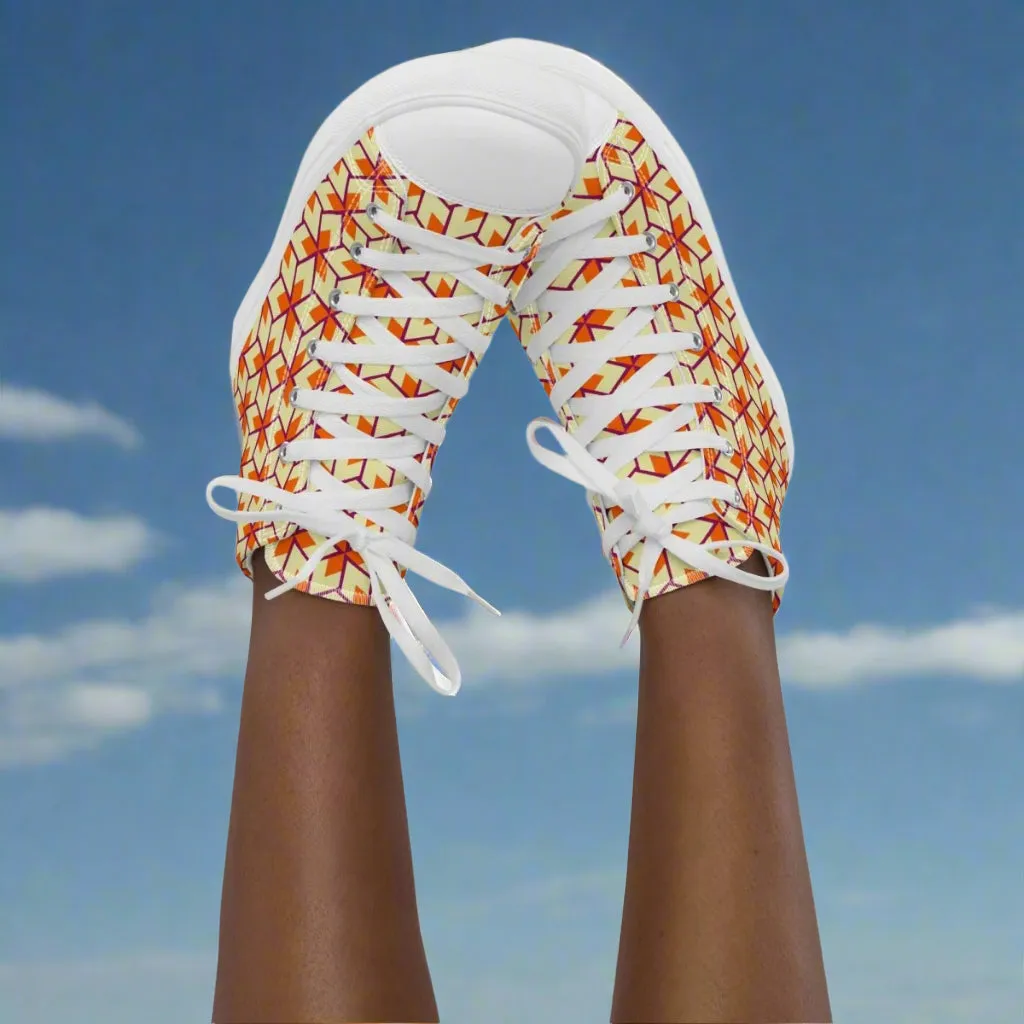 Retro Geometric Ladies High Top Canvas Shoes – Comfortable Everyday Wear