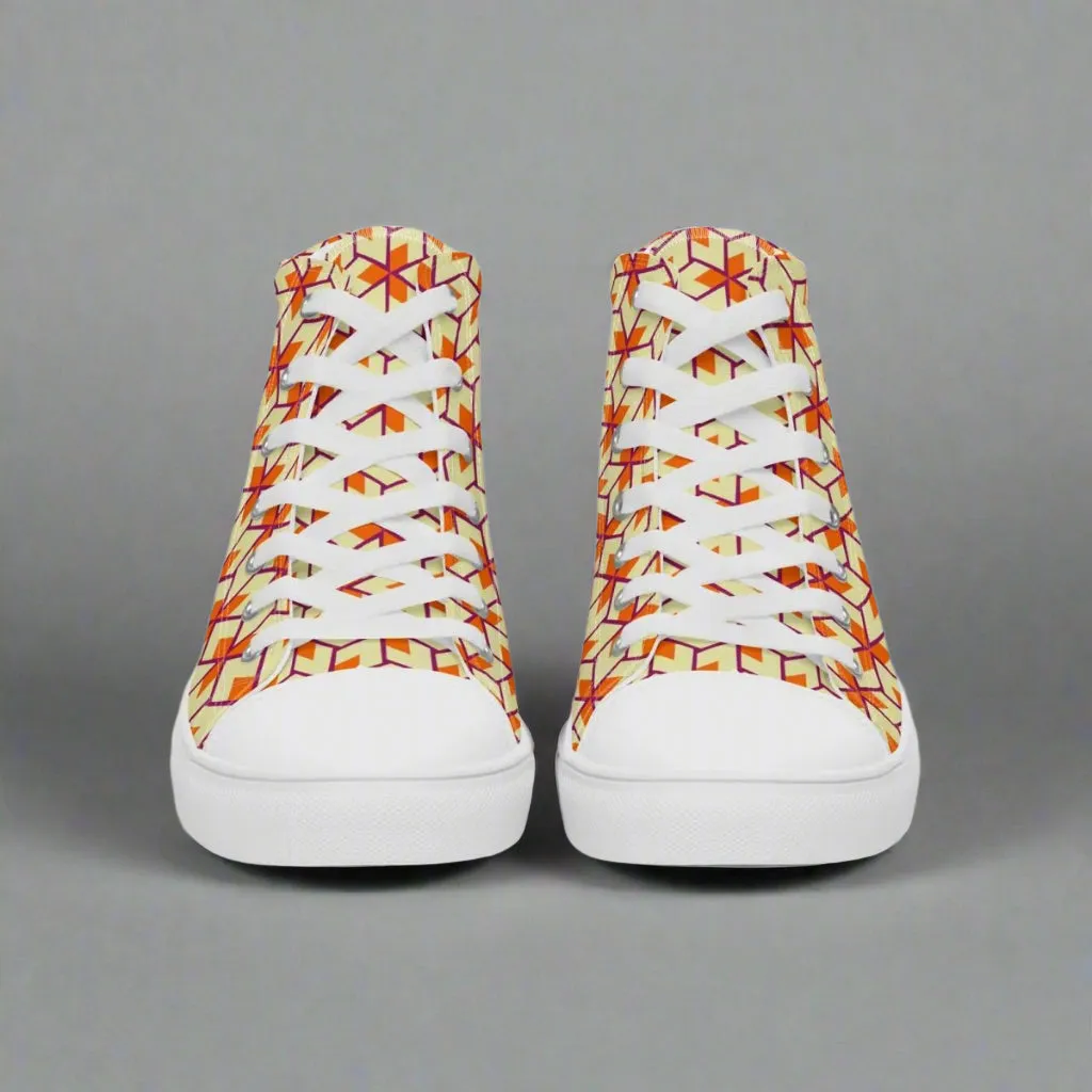 Retro Geometric Ladies High Top Canvas Shoes – Comfortable Everyday Wear