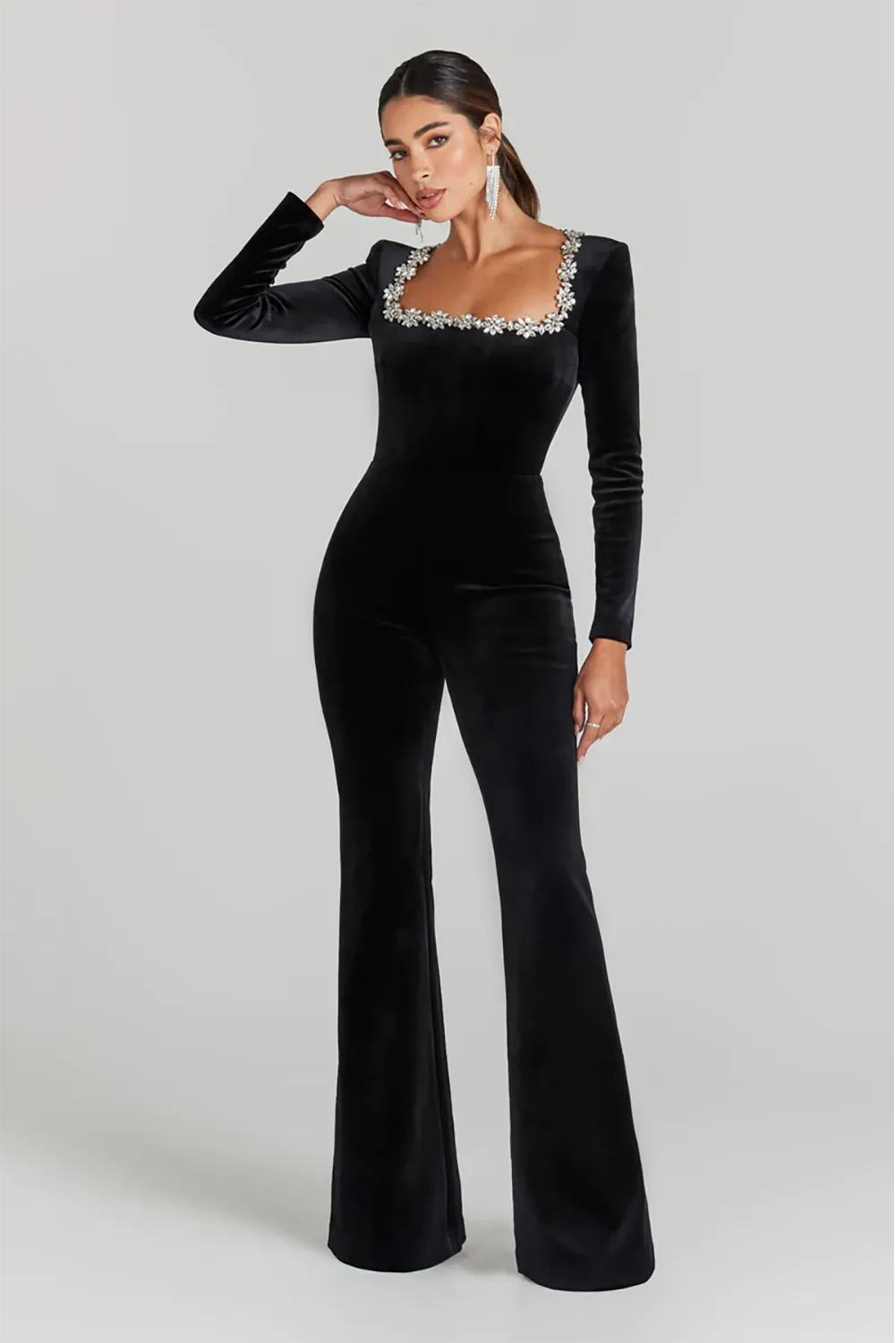 Rhinestone-Trim Bandage Jumpsuit
