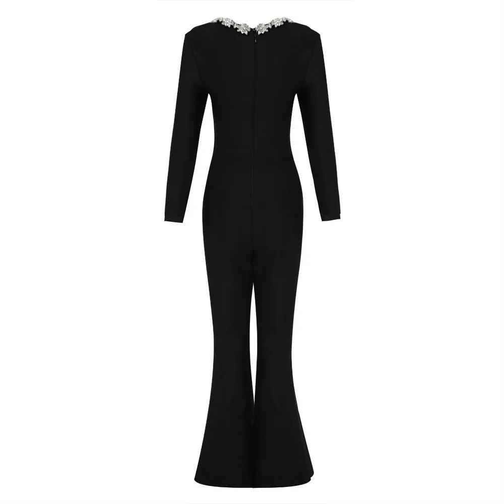 Rhinestone-Trim Bandage Jumpsuit