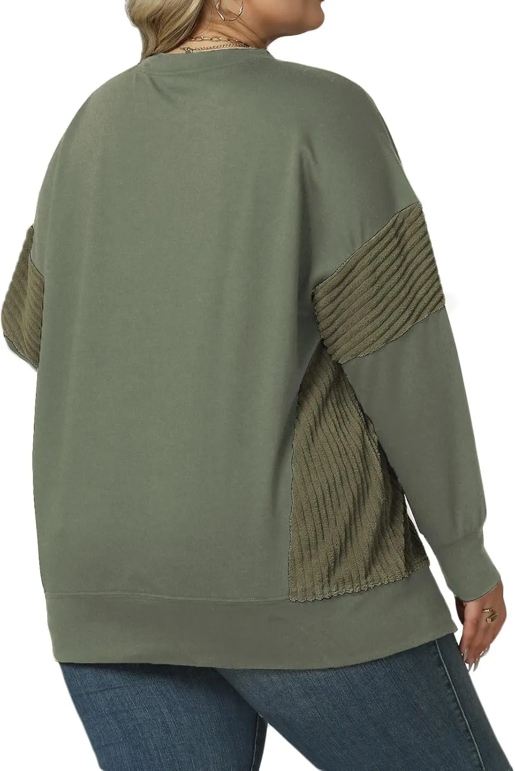 ROSRISS Womens Plus Size Sweatshirts Long Sleeve Color Block Tops Trendy Side Split Shirts Oversized Pullover Sweaters