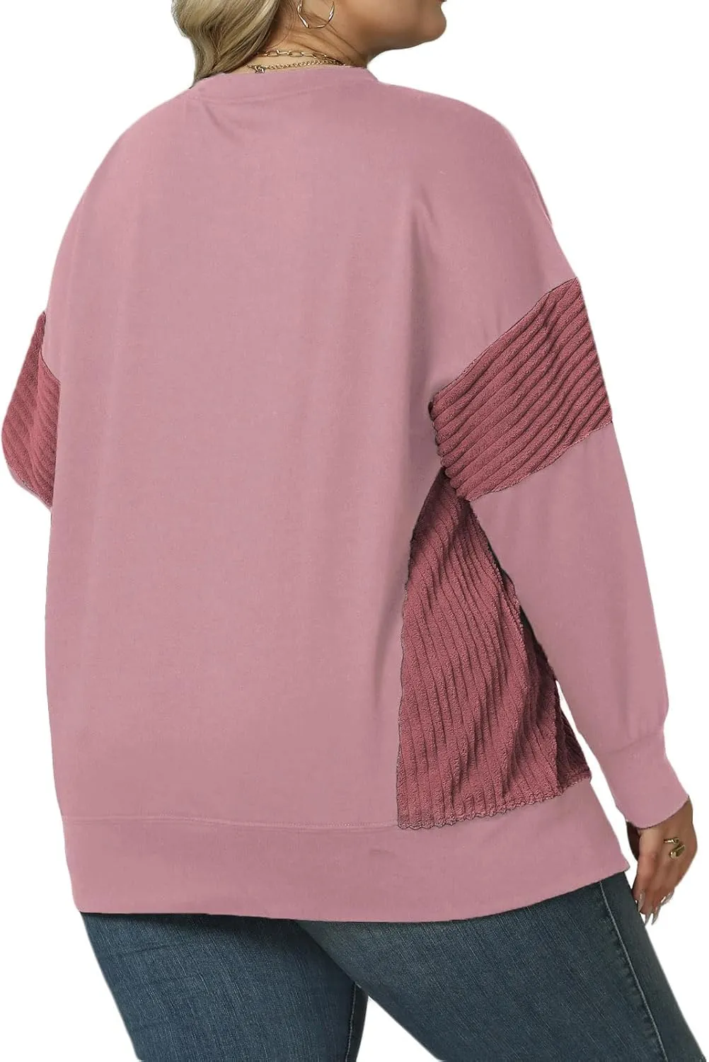 ROSRISS Womens Plus Size Sweatshirts Long Sleeve Color Block Tops Trendy Side Split Shirts Oversized Pullover Sweaters