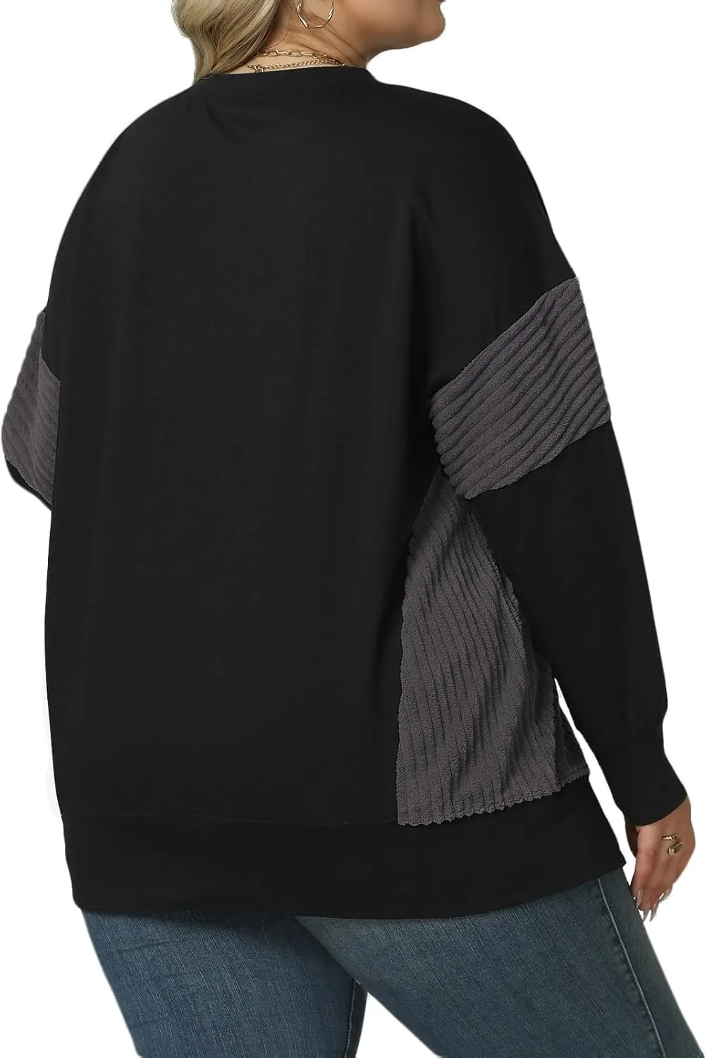 ROSRISS Womens Plus Size Sweatshirts Long Sleeve Color Block Tops Trendy Side Split Shirts Oversized Pullover Sweaters