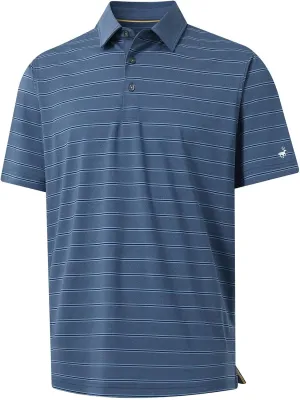Rouen Polo Shirts for Men Dry Fit Performance Heather Stripe Golf Polo Moisture Wicking Lightweight Breathable Golf Shirts