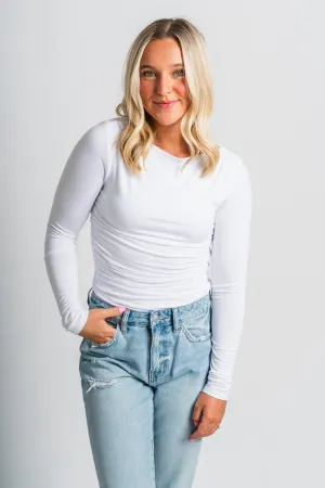 Ruched long sleeve top off white