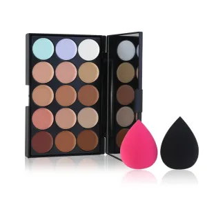 RUIMIO 15 Colors Face Cream Makeup Contour Palette   1pcs Powder Brush With 2pcs Makeup Water Droplets Puff