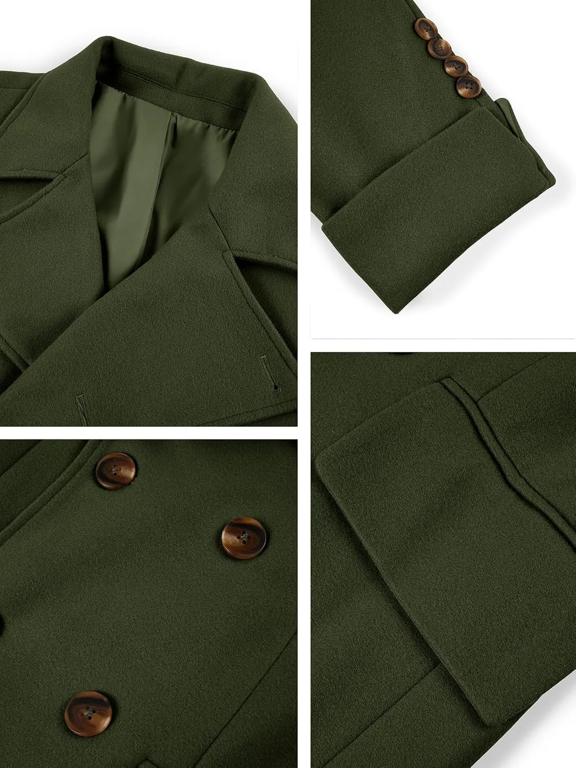 Runcati Mens Trench Coat Notch Lapel Slim Fit Double Breasted Wool Blend Long Pea Coat Winter Warm Overcoat