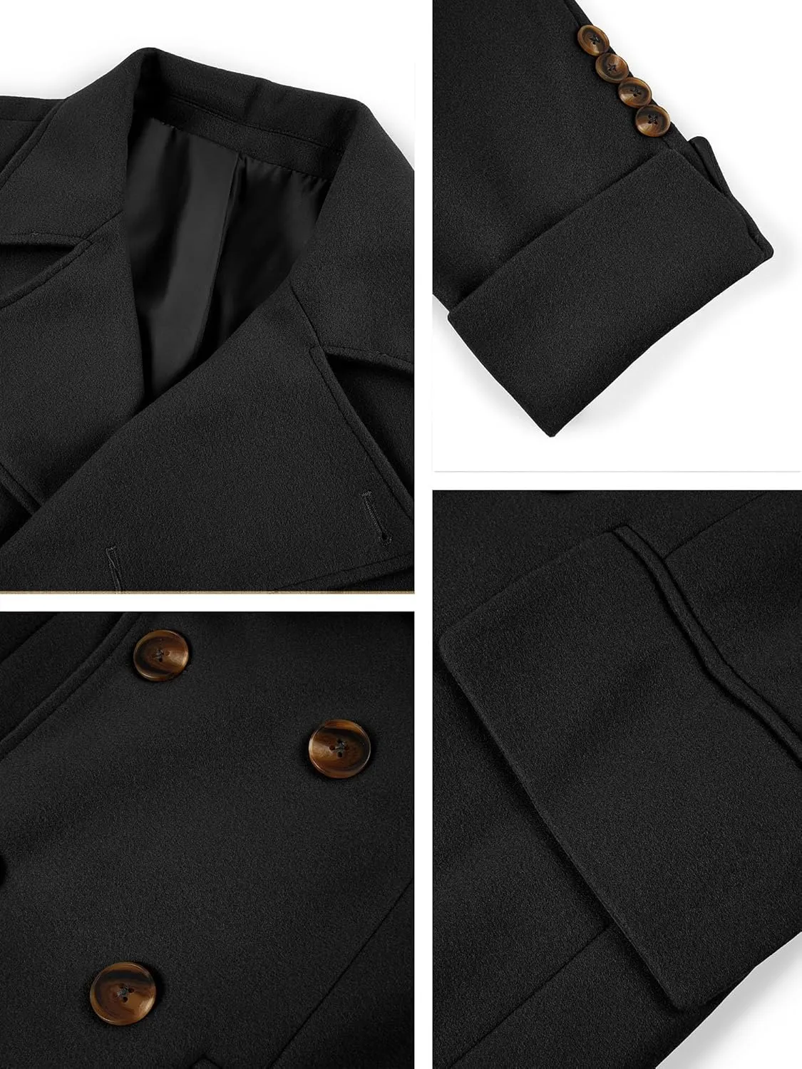 Runcati Mens Trench Coat Notch Lapel Slim Fit Double Breasted Wool Blend Long Pea Coat Winter Warm Overcoat