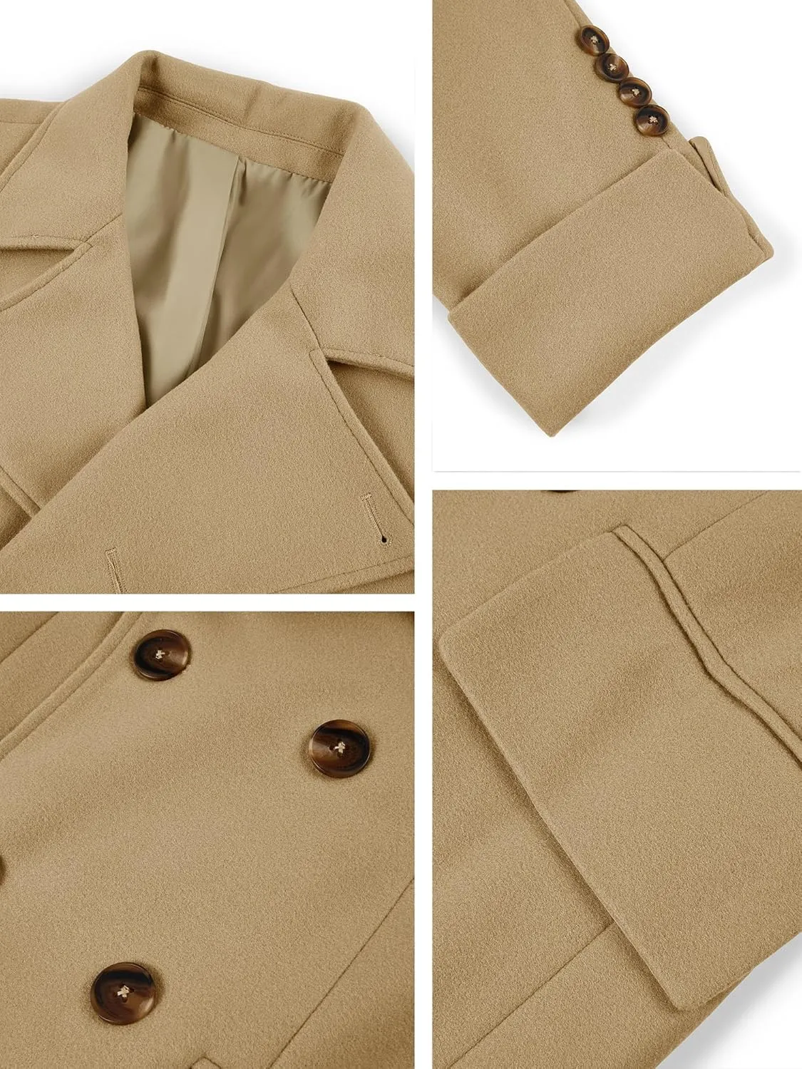 Runcati Mens Trench Coat Notch Lapel Slim Fit Double Breasted Wool Blend Long Pea Coat Winter Warm Overcoat