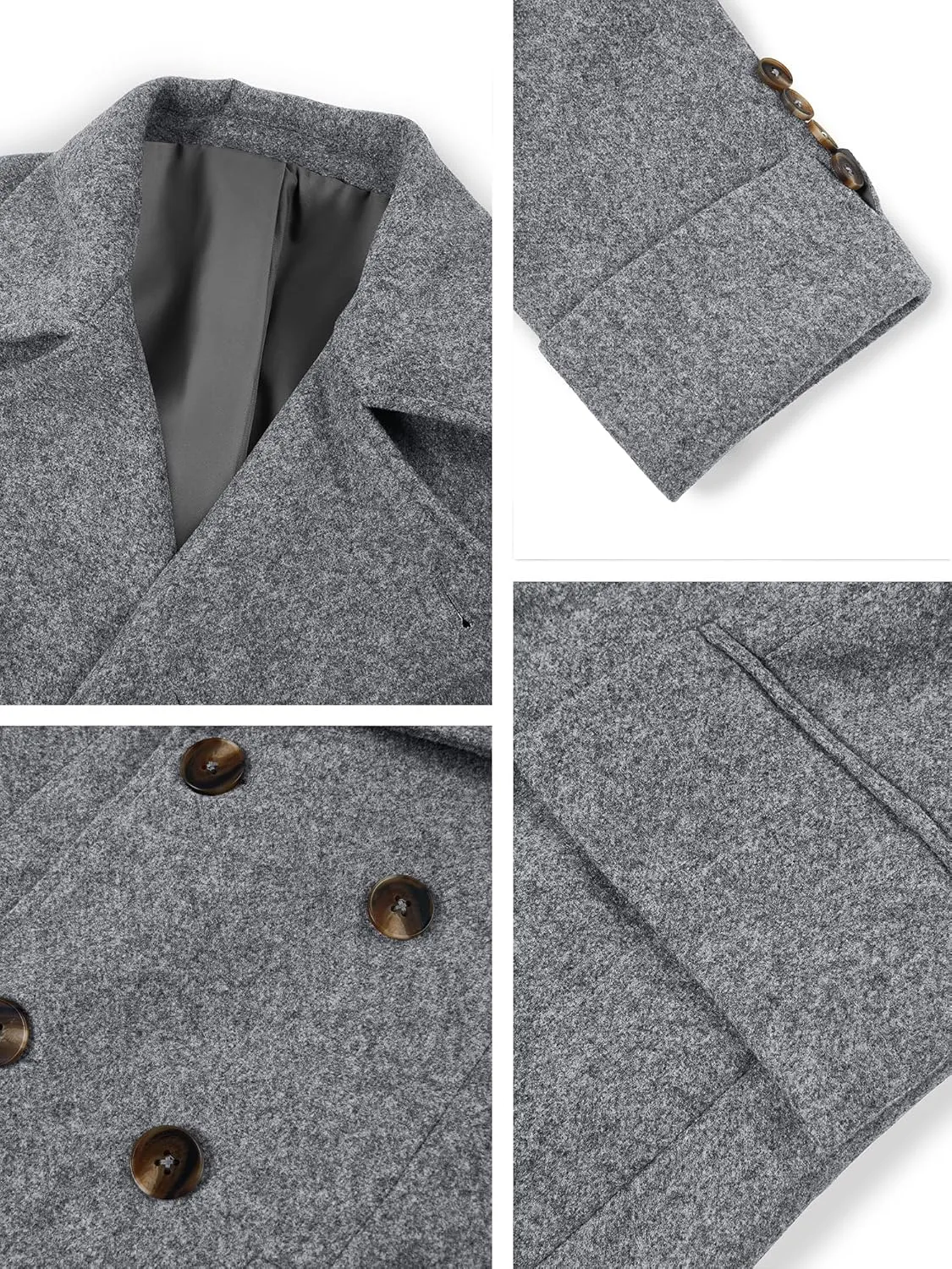 Runcati Mens Trench Coat Notch Lapel Slim Fit Double Breasted Wool Blend Long Pea Coat Winter Warm Overcoat