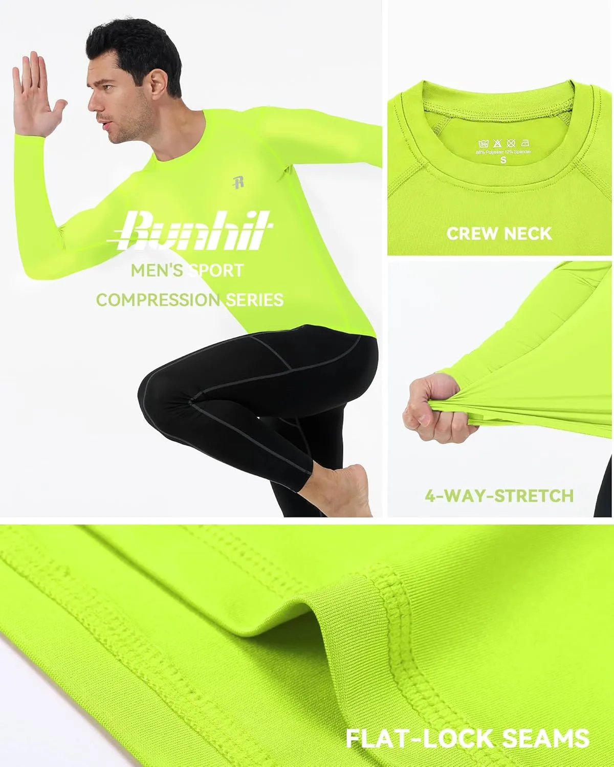 Runhit Long Sleeve Compression Shirts for Men, UPF 50  Men's Compression Shirts, Running Athletic Workout Base Layer