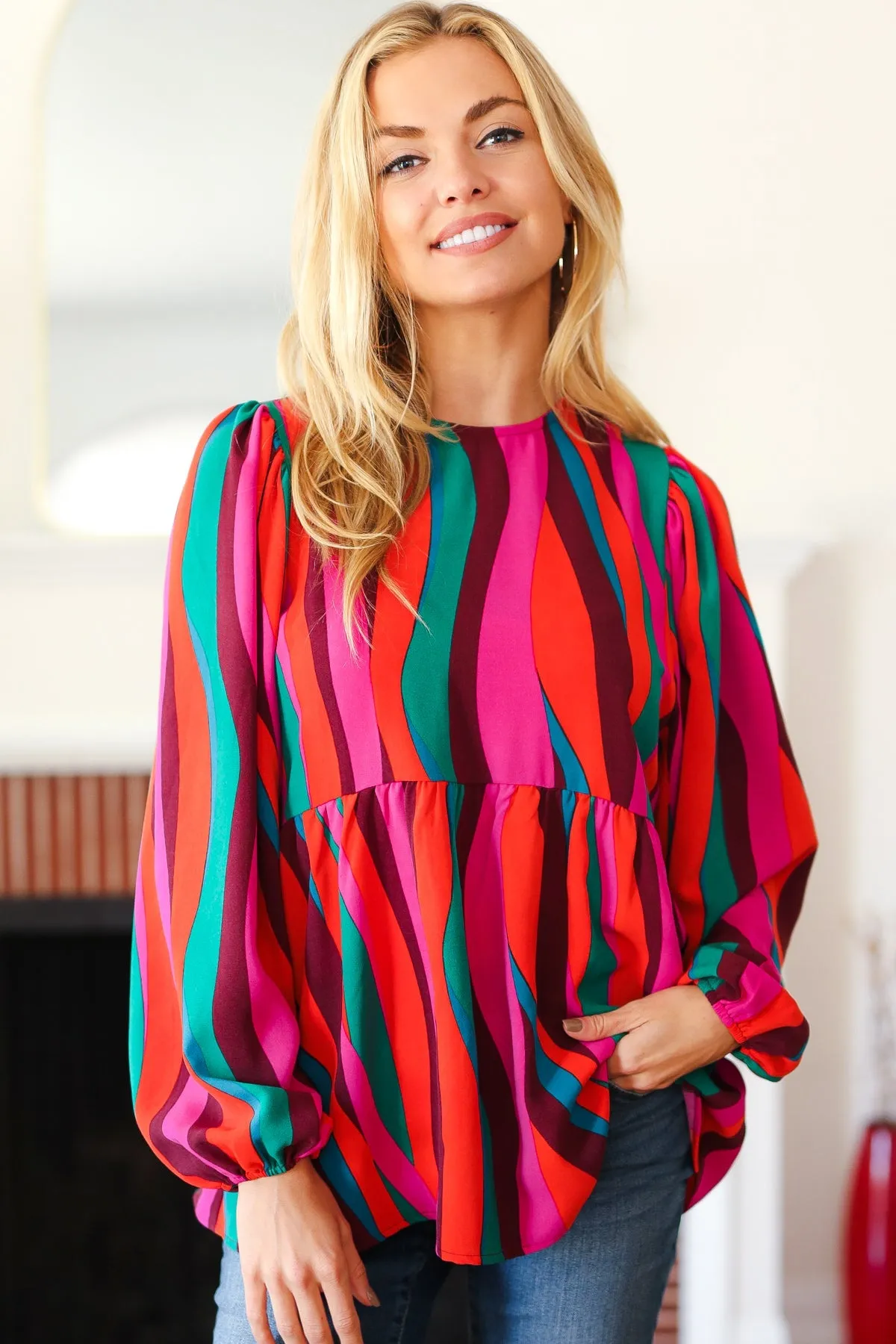 Rust & Berry Abstract Print Babydoll Air Flow Woven Top