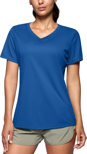 SANTINY Women's V Neck Short Sleeve Shirts Uv Protectioin Moisture Wicking Hiking Workout Athletic T Shirts for Women