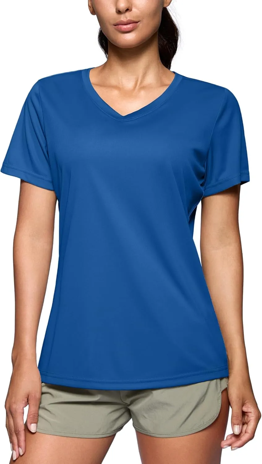 SANTINY Women's V Neck Short Sleeve Shirts Uv Protectioin Moisture Wicking Hiking Workout Athletic T Shirts for Women