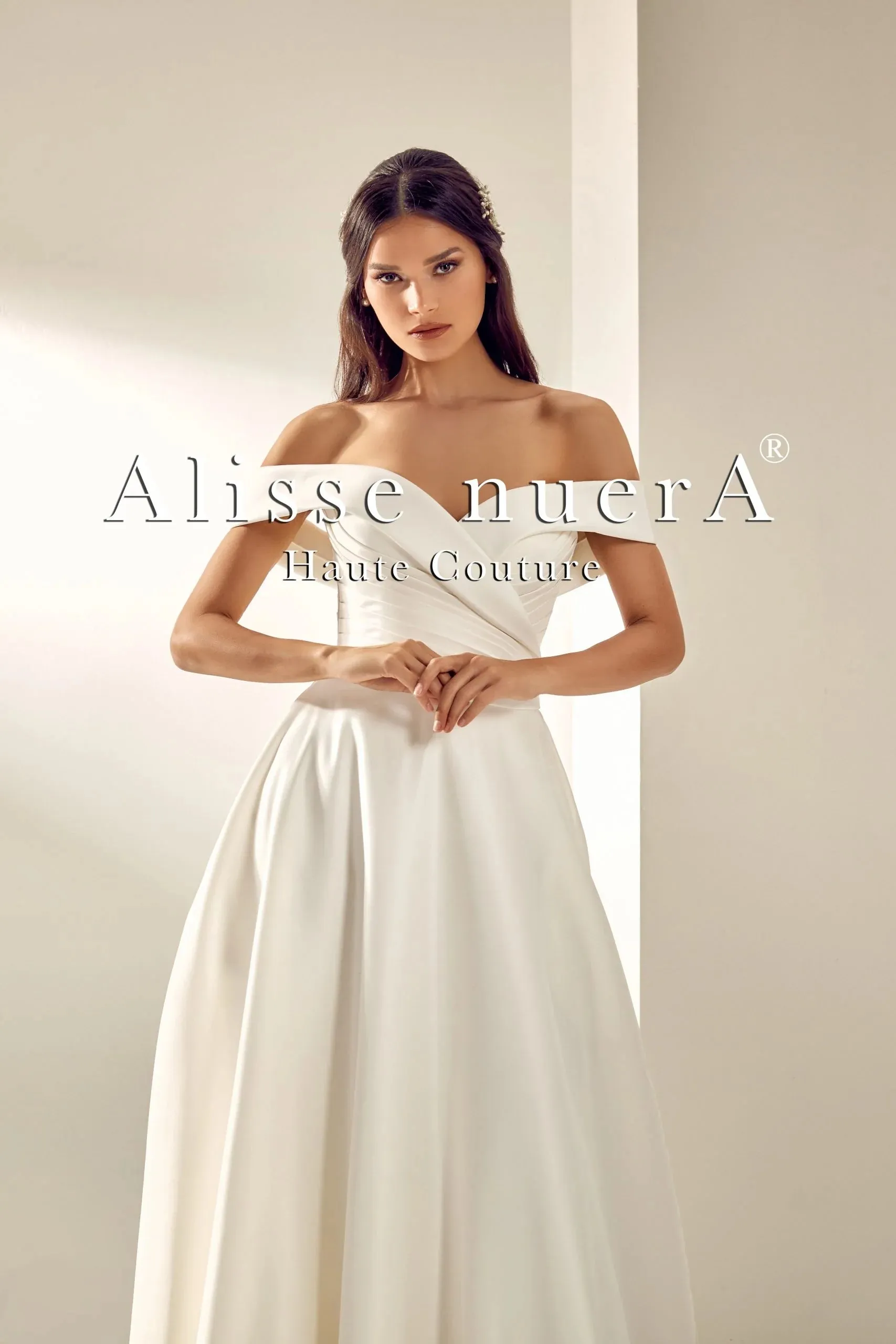 Satin Sweetheart Off Shoulder Draped Wrap Around Wedding Dress