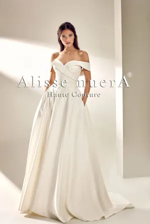 Satin Sweetheart Off Shoulder Draped Wrap Around Wedding Dress