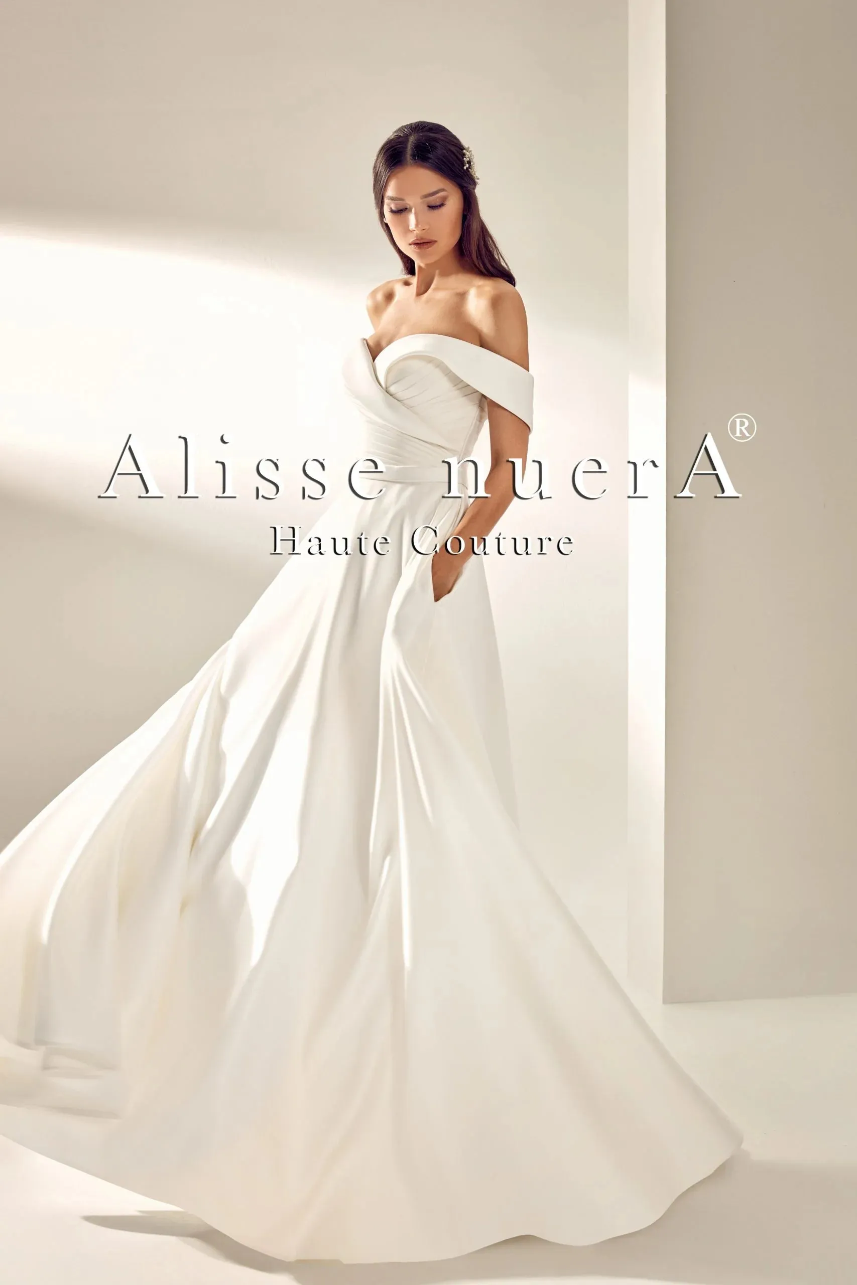 Satin Sweetheart Off Shoulder Draped Wrap Around Wedding Dress