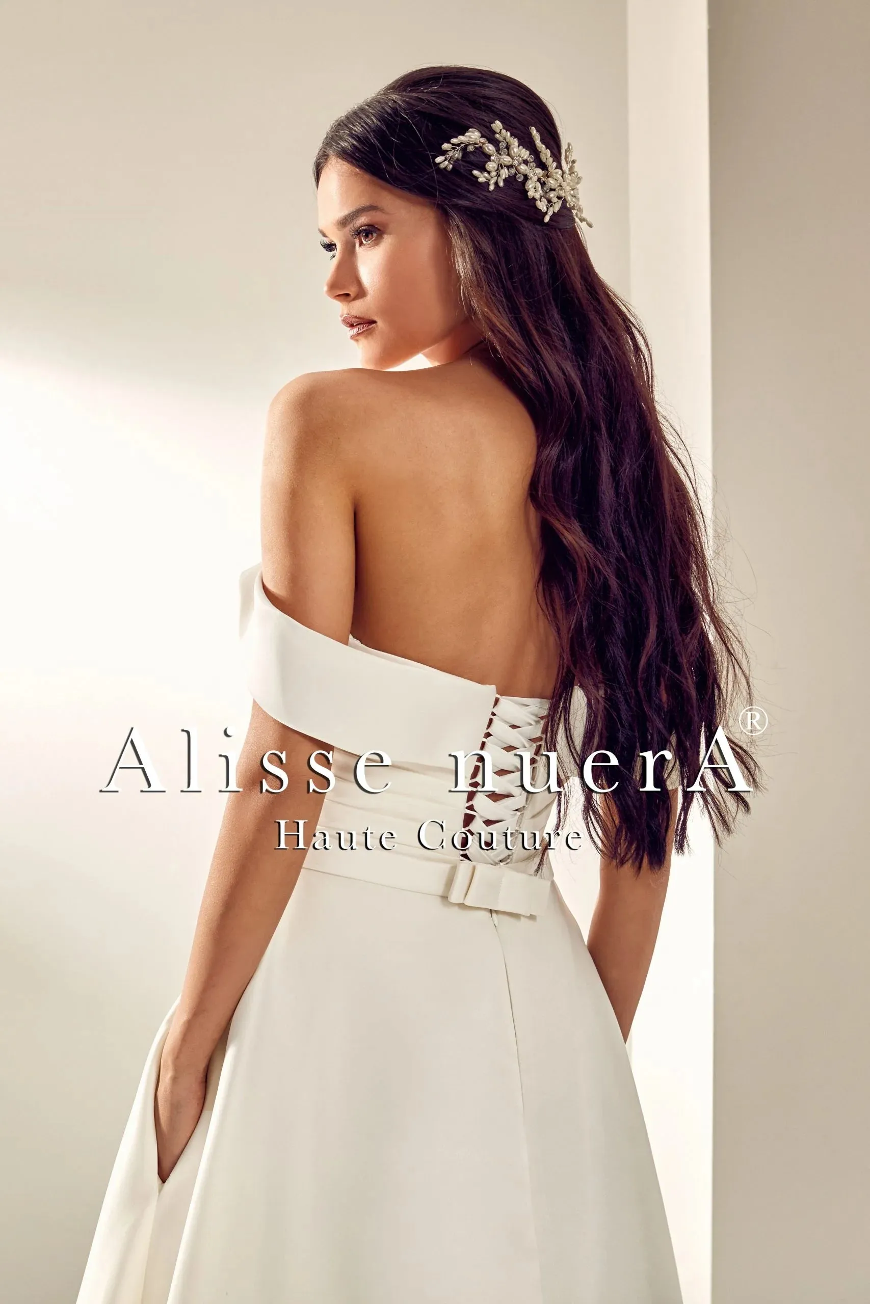 Satin Sweetheart Off Shoulder Draped Wrap Around Wedding Dress