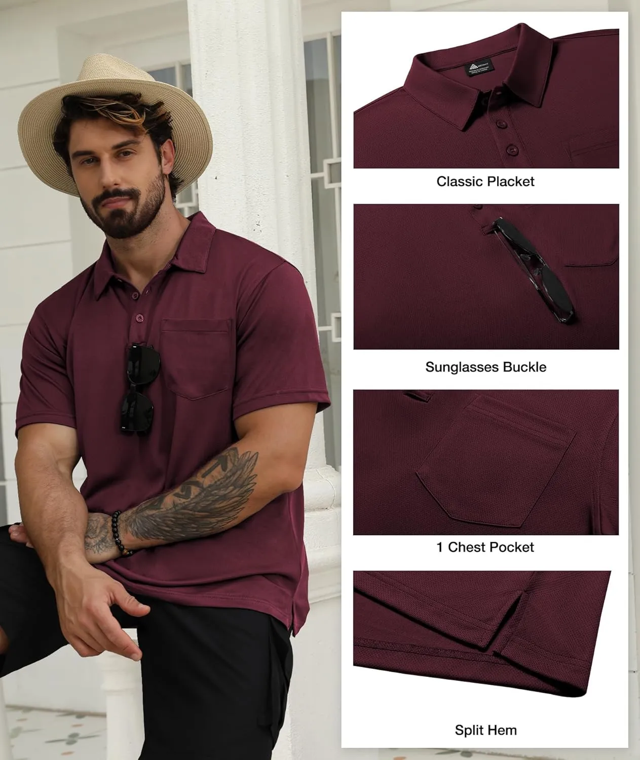 SCODI 5 Pack Mens Pocket Polo Shirts Short Sleeve Multipack Golf Shirt for Men Moisture Wicking Casual Athletic Work T-Shirts