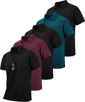 SCODI 5 Pack Mens Pocket Polo Shirts Short Sleeve Multipack Golf Shirt for Men Moisture Wicking Casual Athletic Work T-Shirts