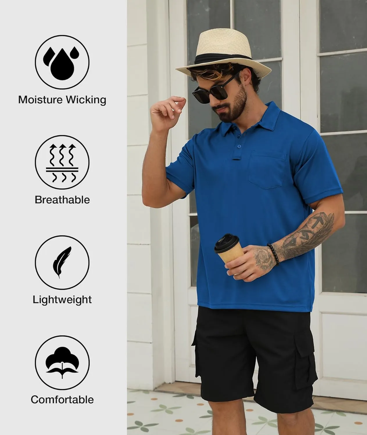 SCODI 5 Pack Mens Pocket Polo Shirts Short Sleeve Multipack Golf Shirt for Men Moisture Wicking Casual Athletic Work T-Shirts